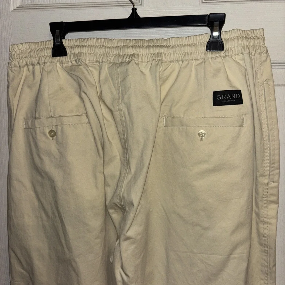 New $120 GRAND Collection Men's XXL Pants Cream Cotton Drawstring Pockets